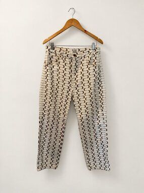 Reformation Cream & Brown Geometric High-Rise Straight Jeans 31